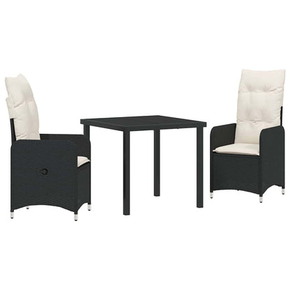 Set da Pranzo per Giardino con cuscino 3 pcs Nero Poly Rattan - homemem39