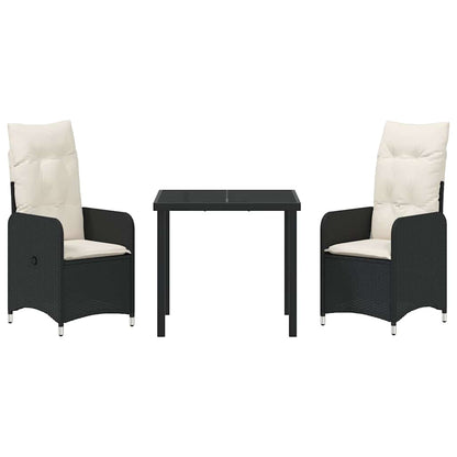 Set da Pranzo per Giardino con cuscino 3 pcs Nero Poly Rattan - homemem39