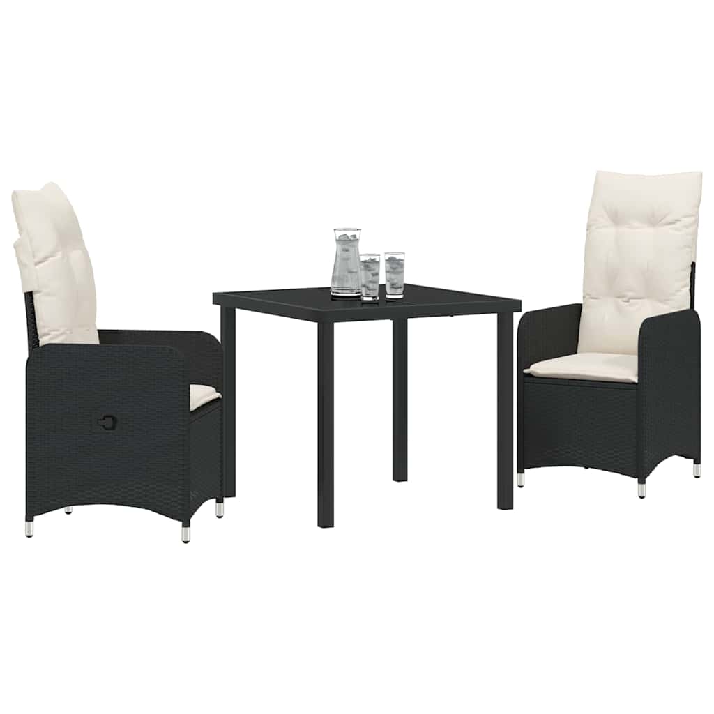 Set da Pranzo per Giardino con cuscino 3 pcs Nero Poly Rattan - homemem39