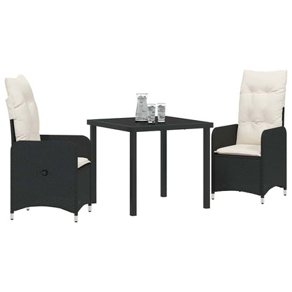Set da Pranzo per Giardino con cuscino 3 pcs Nero Poly Rattan - homemem39