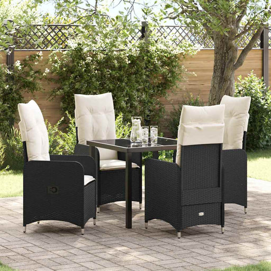 Set da Pranzo per Giardino con cuscino 5 pcs Nero Poly Rattan - homemem39