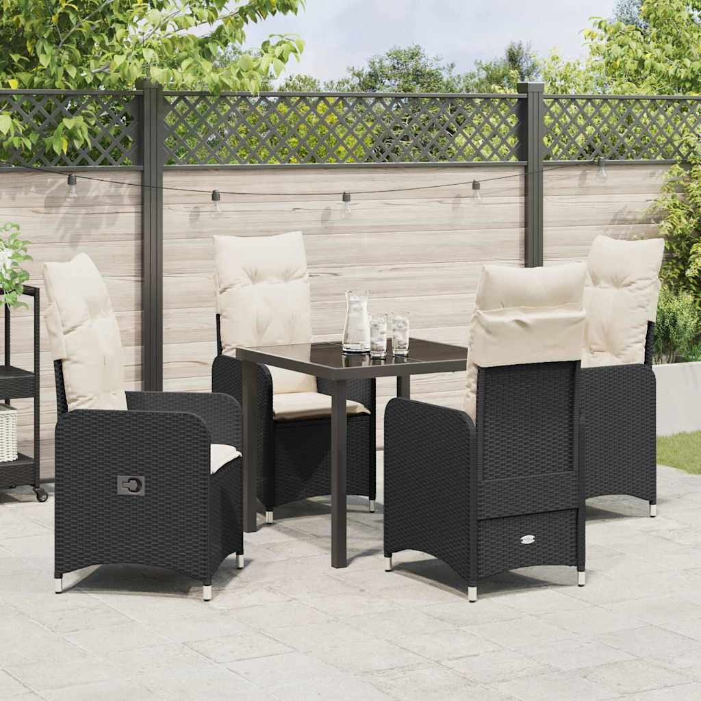Set da Pranzo per Giardino con cuscino 5 pcs Nero Poly Rattan - homemem39