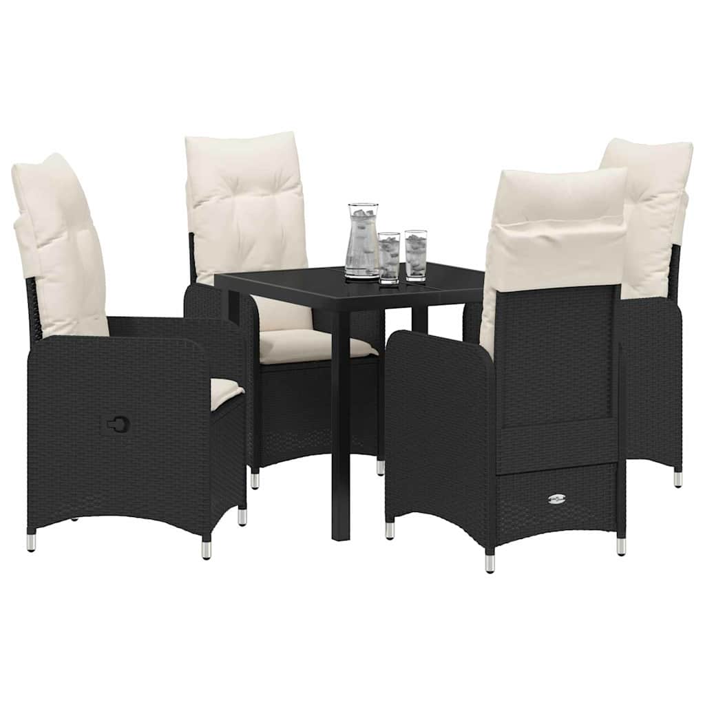 Set da Pranzo per Giardino con cuscino 5 pcs Nero Poly Rattan - homemem39