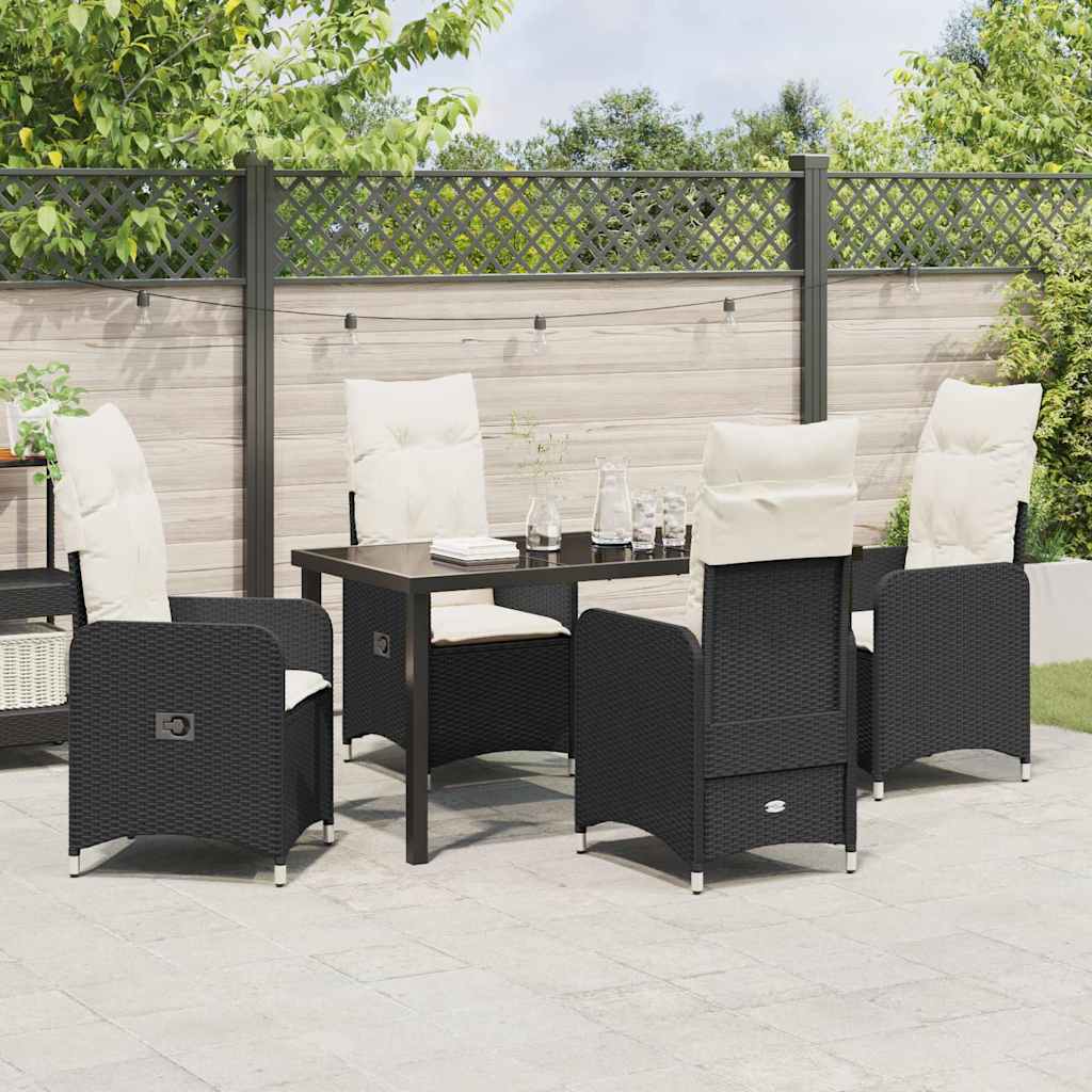 Set da Pranzo per Giardino con cuscino 5 pcs Nero Poly Rattan - homemem39