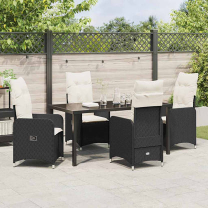 Set da Pranzo per Giardino con cuscino 5 pcs Nero Poly Rattan - homemem39