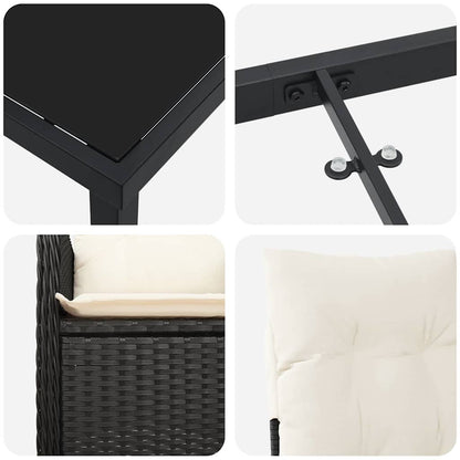 Set da Pranzo per Giardino con cuscino 7 pcs Nero Poly Rattan - homemem39