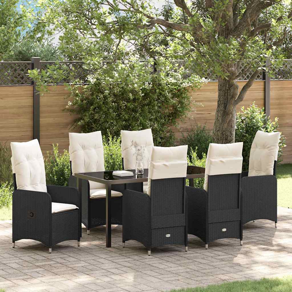 Set da Pranzo per Giardino con cuscino 7 pcs Nero Poly Rattan - homemem39
