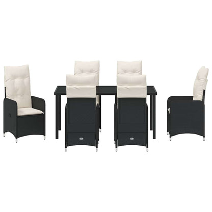 Set da Pranzo per Giardino con cuscino 7 pcs Nero Poly Rattan - homemem39