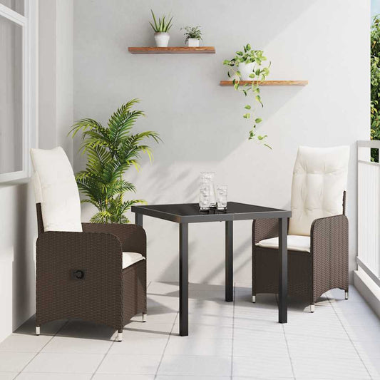 Set da Pranzo per Giardino 3 pcs Marrone Poly Rattan - homemem39
