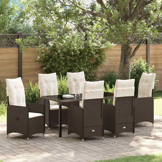 Set da Pranzo per Giardino 7 pcs Marrone Poly Rattan - homemem39