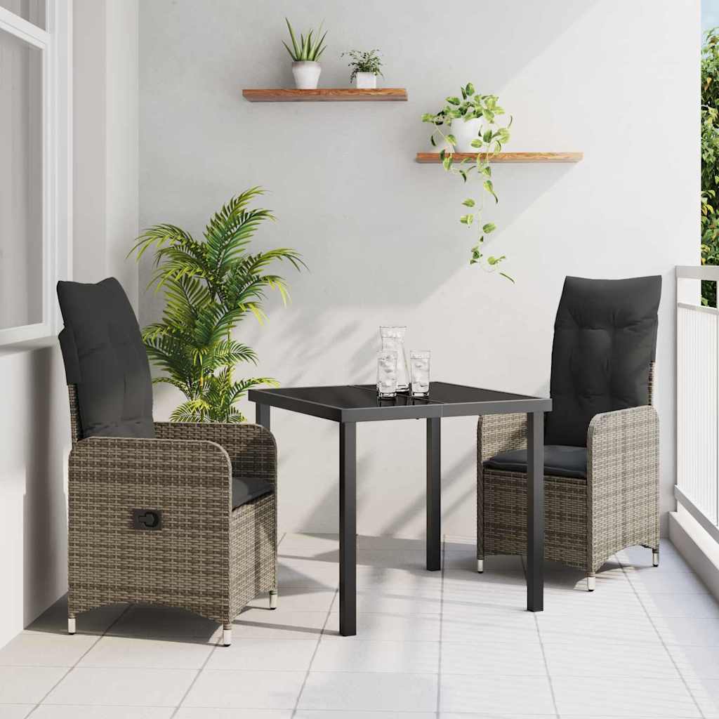 Set da Pranzo per Giardino con cuscino 3 pcs Grigio Poly Rattan - homemem39