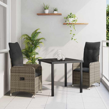 Set da Pranzo per Giardino con cuscino 3 pcs Grigio Poly Rattan - homemem39