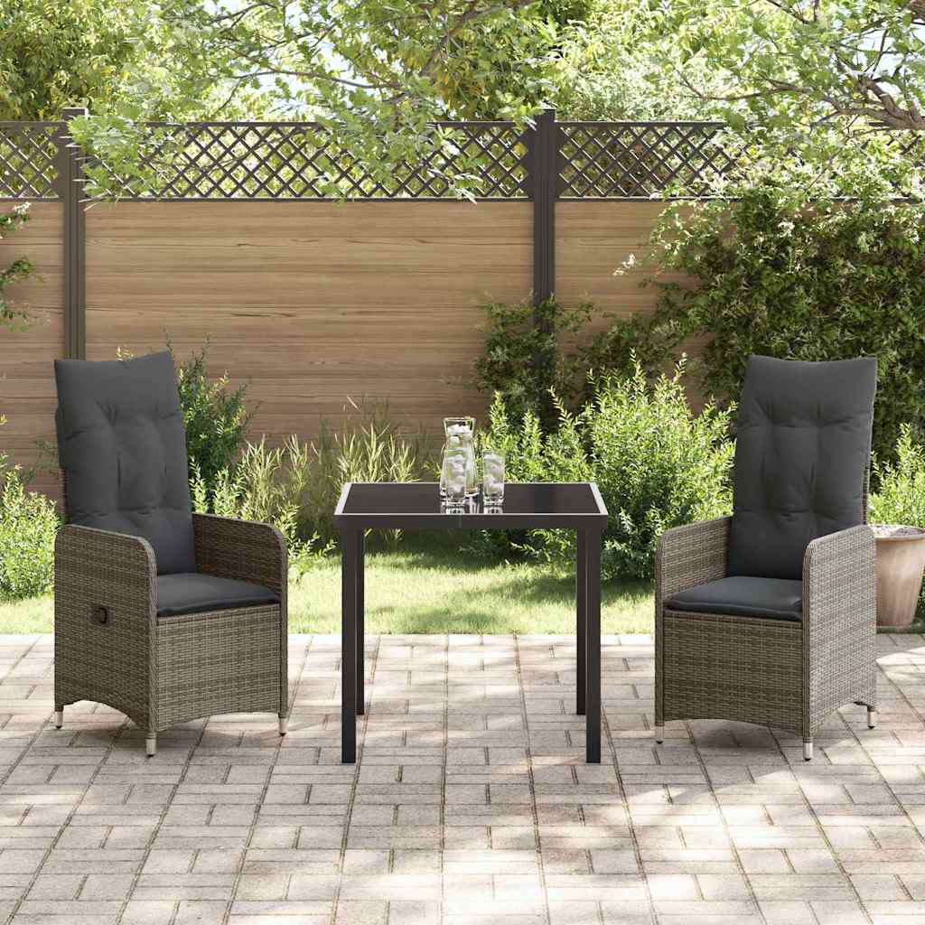 Set da Pranzo per Giardino con cuscino 3 pcs Grigio Poly Rattan - homemem39