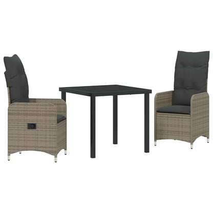 Set da Pranzo per Giardino con cuscino 3 pcs Grigio Poly Rattan - homemem39
