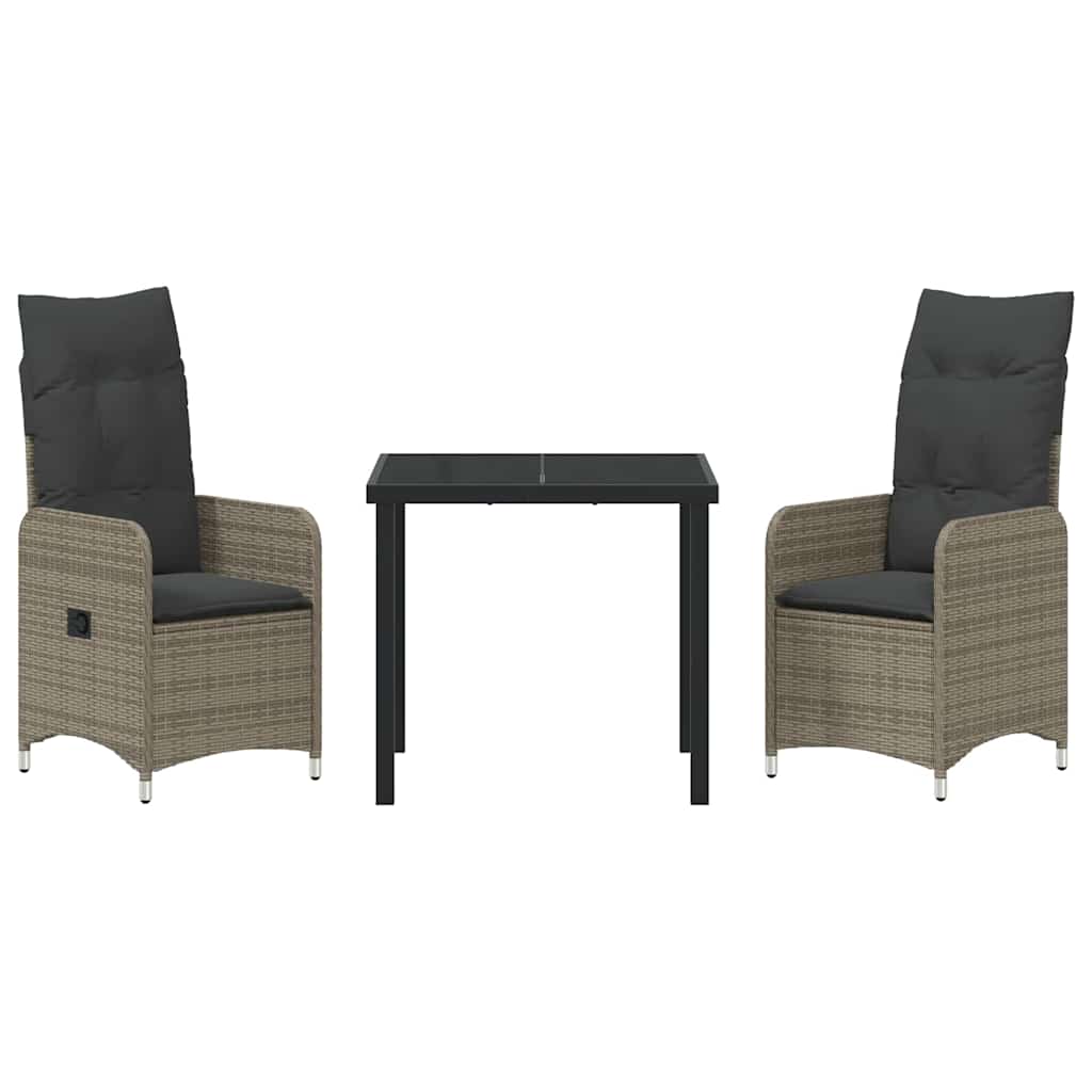 Set da Pranzo per Giardino con cuscino 3 pcs Grigio Poly Rattan - homemem39