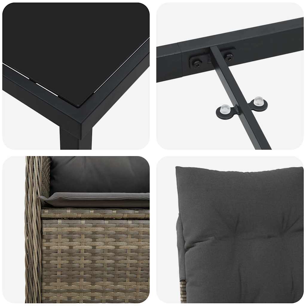 Set da Pranzo per Giardino con cuscino 5 pcs Grigio Poly Rattan - homemem39