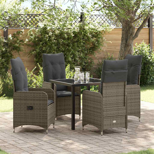 Set da Pranzo per Giardino con cuscino 5 pcs Grigio Poly Rattan - homemem39