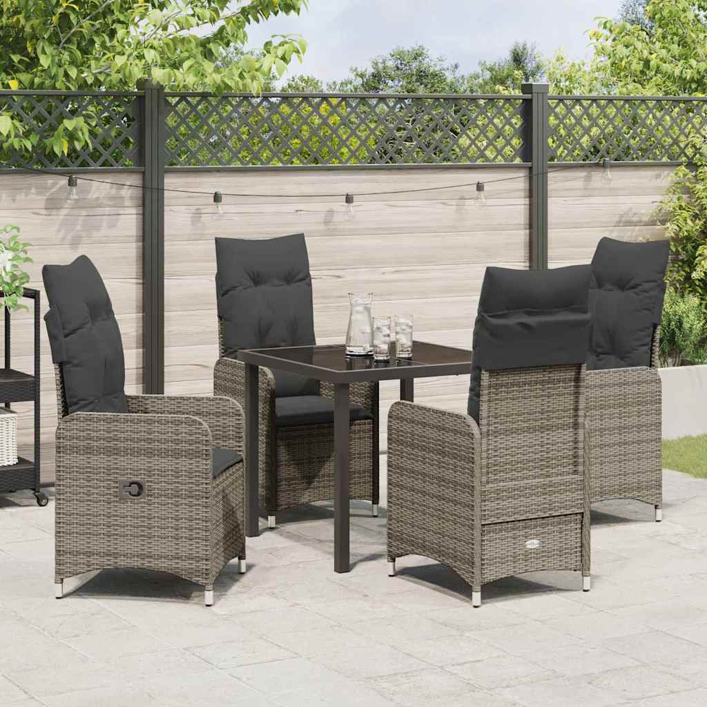 Set da Pranzo per Giardino con cuscino 5 pcs Grigio Poly Rattan - homemem39