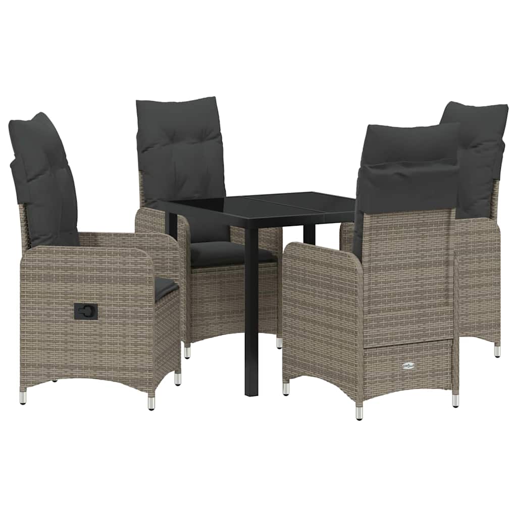 Set da Pranzo per Giardino con cuscino 5 pcs Grigio Poly Rattan - homemem39