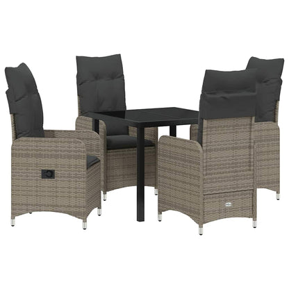 Set da Pranzo per Giardino con cuscino 5 pcs Grigio Poly Rattan - homemem39