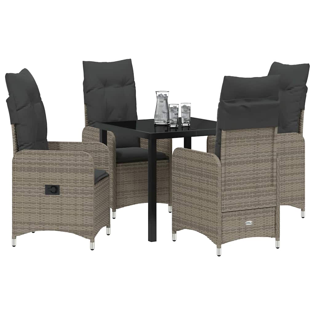 Set da Pranzo per Giardino con cuscino 5 pcs Grigio Poly Rattan - homemem39
