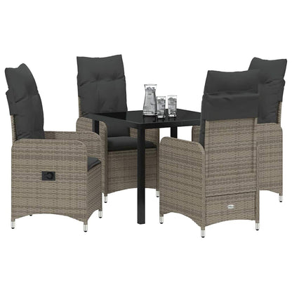 Set da Pranzo per Giardino con cuscino 5 pcs Grigio Poly Rattan - homemem39