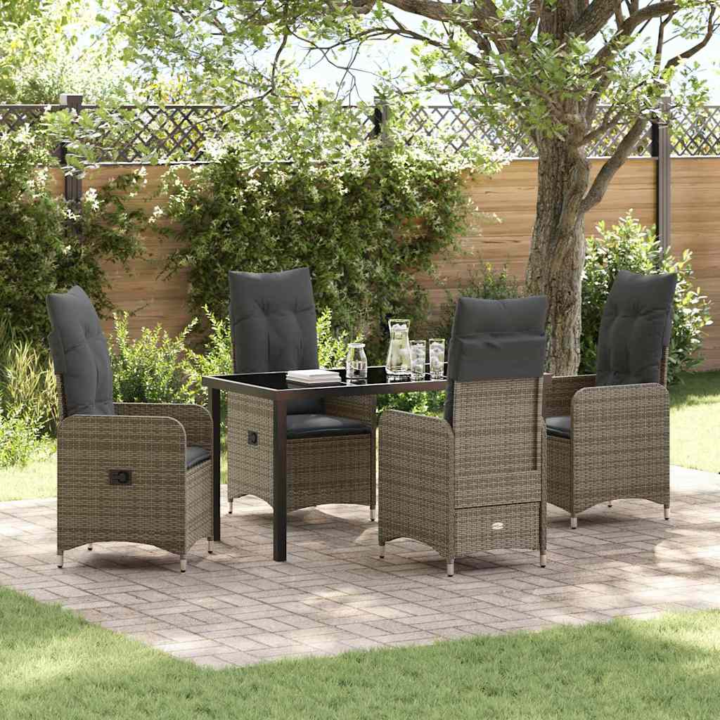 Set da Pranzo per Giardino con cuscino 5 pcs Grigio Poly Rattan - homemem39