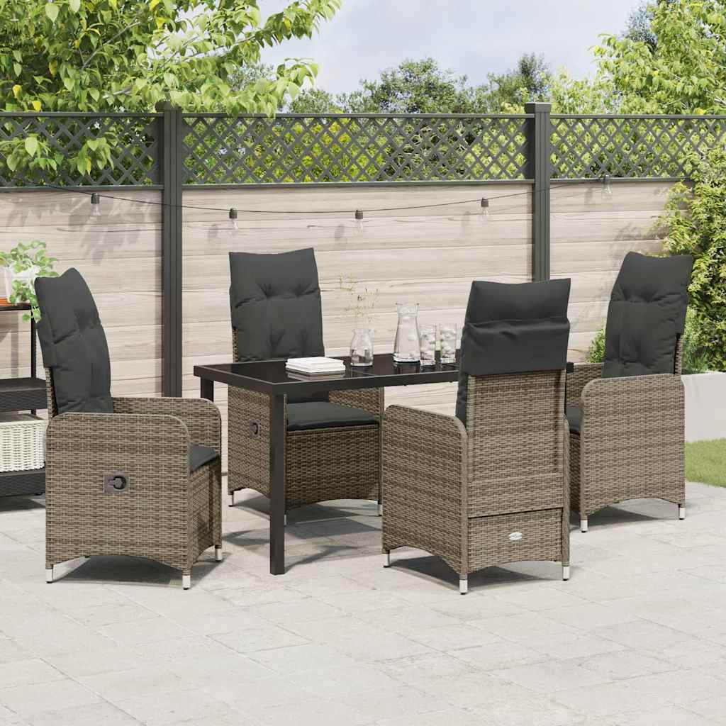 Set da Pranzo per Giardino con cuscino 5 pcs Grigio Poly Rattan - homemem39
