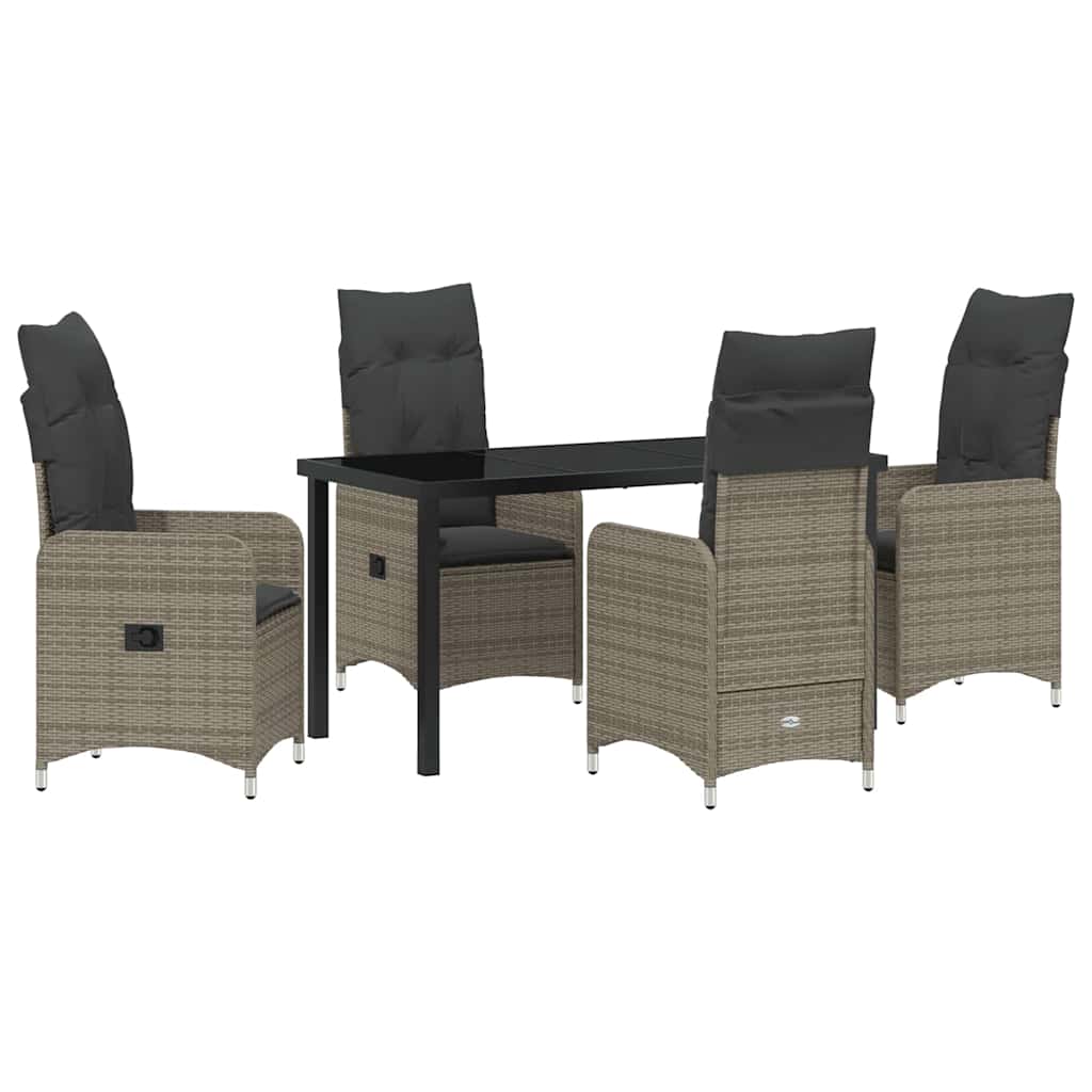 Set da Pranzo per Giardino con cuscino 5 pcs Grigio Poly Rattan - homemem39