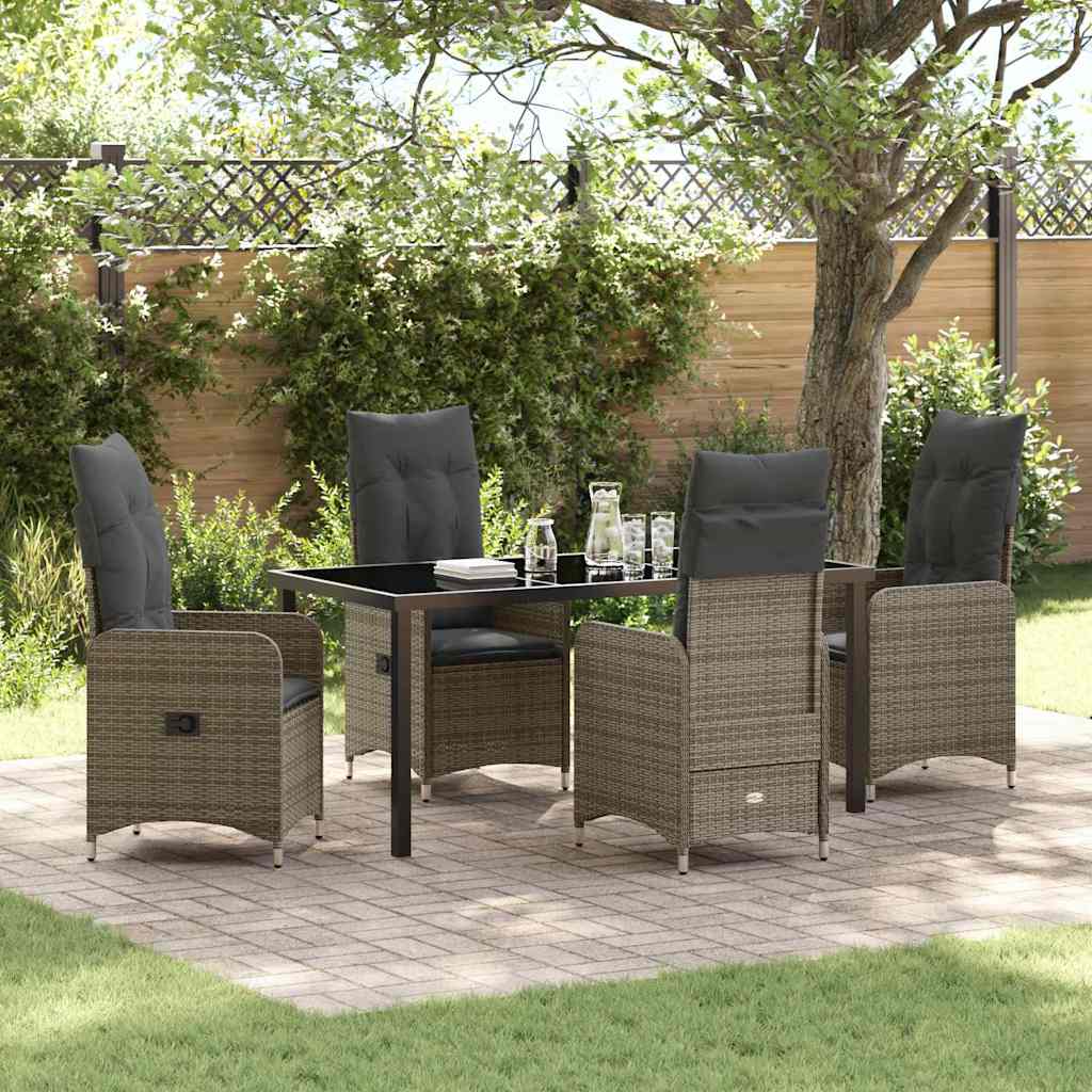 Set da Pranzo per Giardino con cuscino 5 pcs Grigio Poly Rattan - homemem39