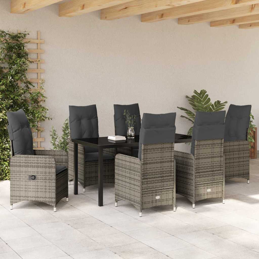 Set da Pranzo per Giardino con cuscino 7 pcs Grigio Poly Rattan - homemem39