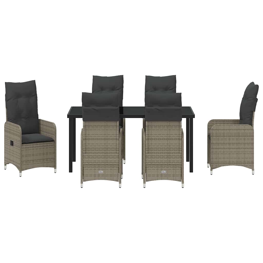 Set da Pranzo per Giardino con cuscino 7 pcs Grigio Poly Rattan - homemem39