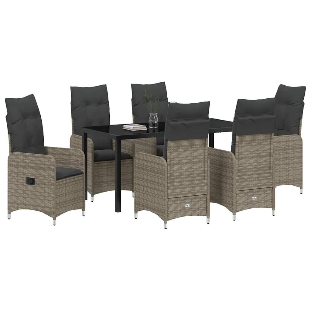 Set da Pranzo per Giardino con cuscino 7 pcs Grigio Poly Rattan - homemem39