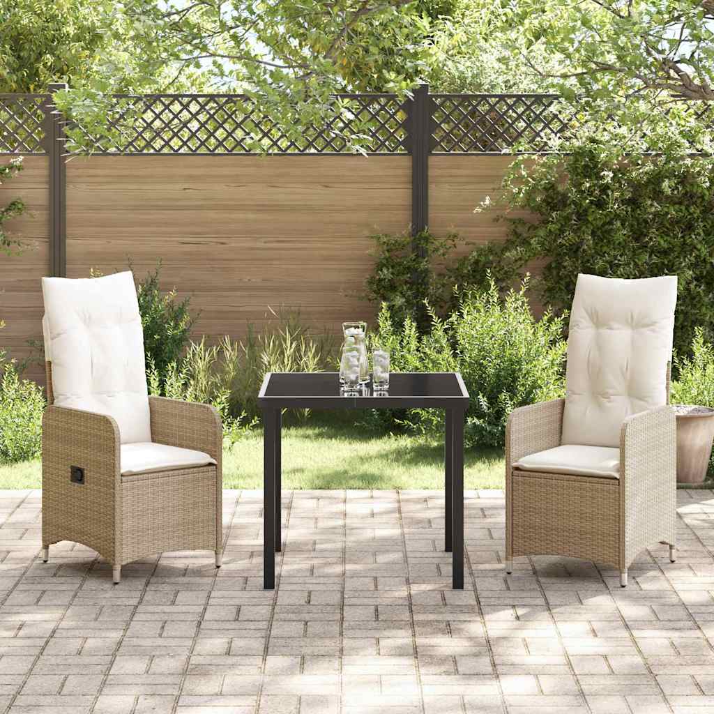 Set da Pranzo per Giardino con cuscino 3 pcs Beige Poly Rattan - homemem39