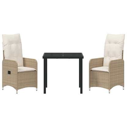 Set da Pranzo per Giardino con cuscino 3 pcs Beige Poly Rattan - homemem39