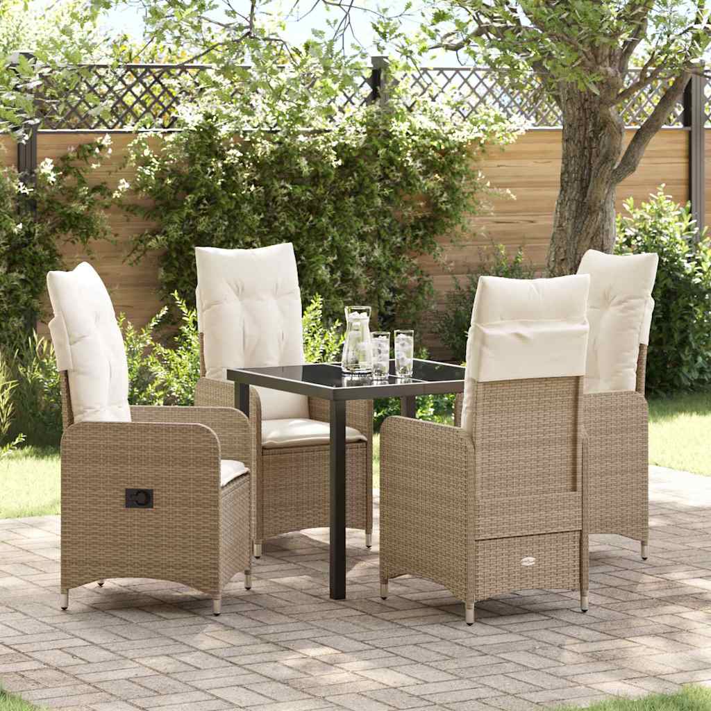 Set da Pranzo per Giardino con cuscino 5 pcs Beige Poly Rattan - homemem39