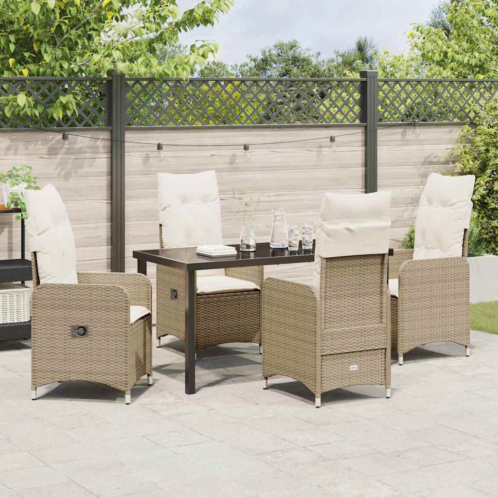 Set da Pranzo per Giardino con cuscino 5 pcs Beige Poly Rattan - homemem39