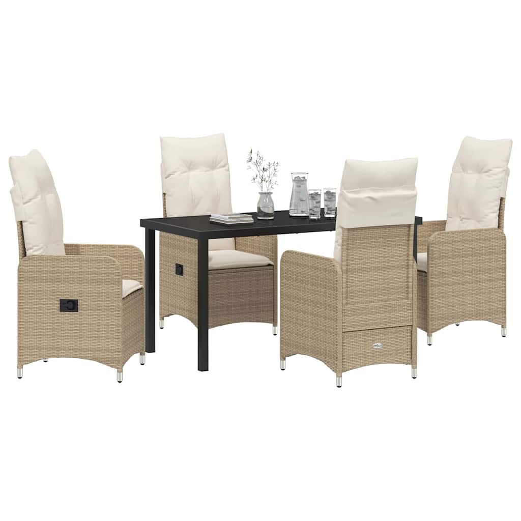 Set da Pranzo per Giardino con cuscino 5 pcs Beige Poly Rattan - homemem39