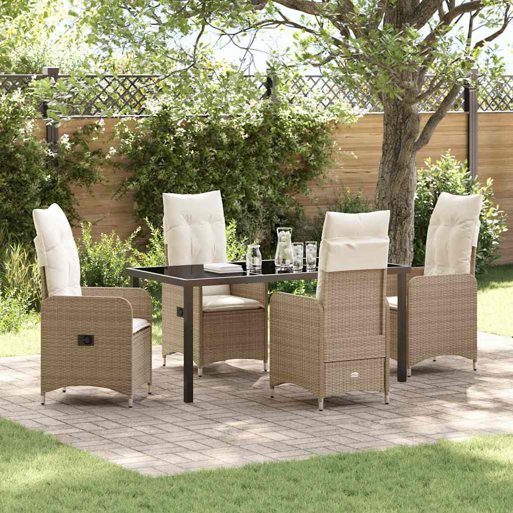 Set da Pranzo per Giardino con cuscino 5 pcs Beige Poly Rattan - homemem39