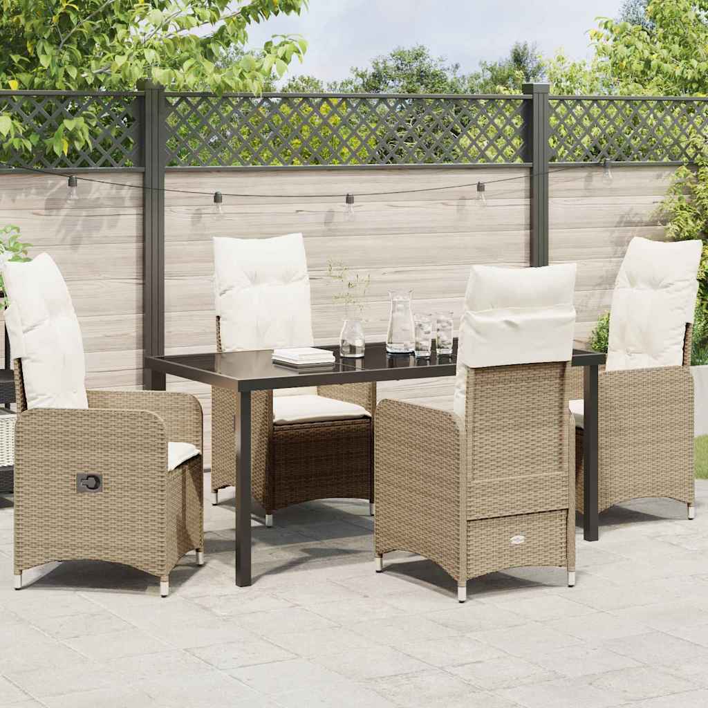 Set da Pranzo per Giardino con cuscino 5 pcs Beige Poly Rattan - homemem39