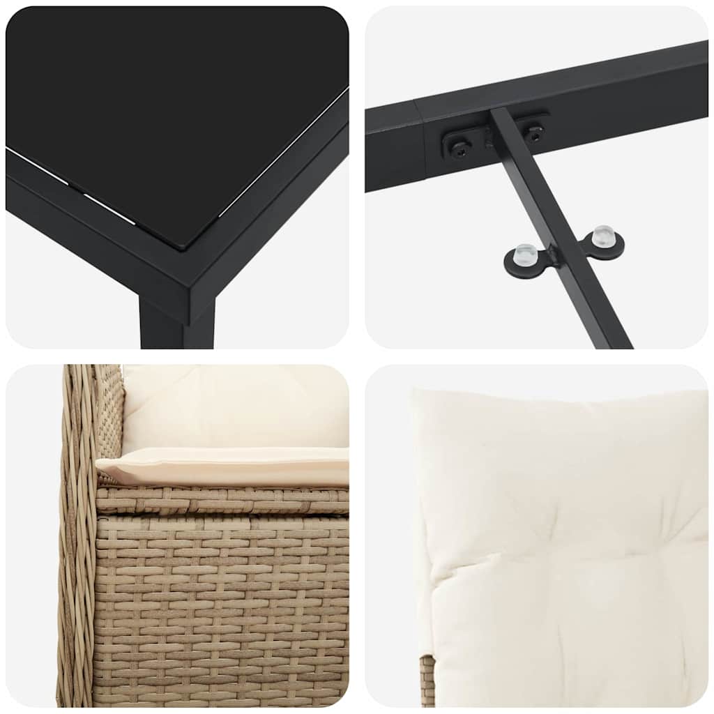 Set da Pranzo per Giardino con cuscino 7 pcs Beige Poly Rattan - homemem39