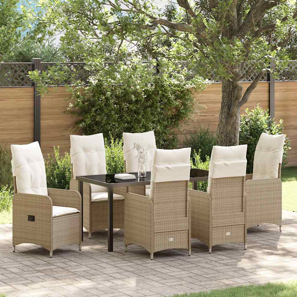 Set da Pranzo per Giardino con cuscino 7 pcs Beige Poly Rattan - homemem39