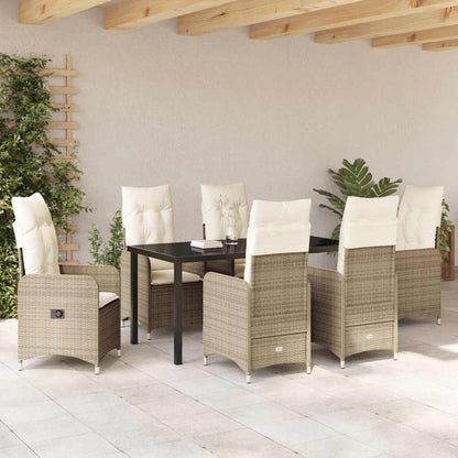 Set da Pranzo per Giardino con cuscino 7 pcs Beige Poly Rattan - homemem39