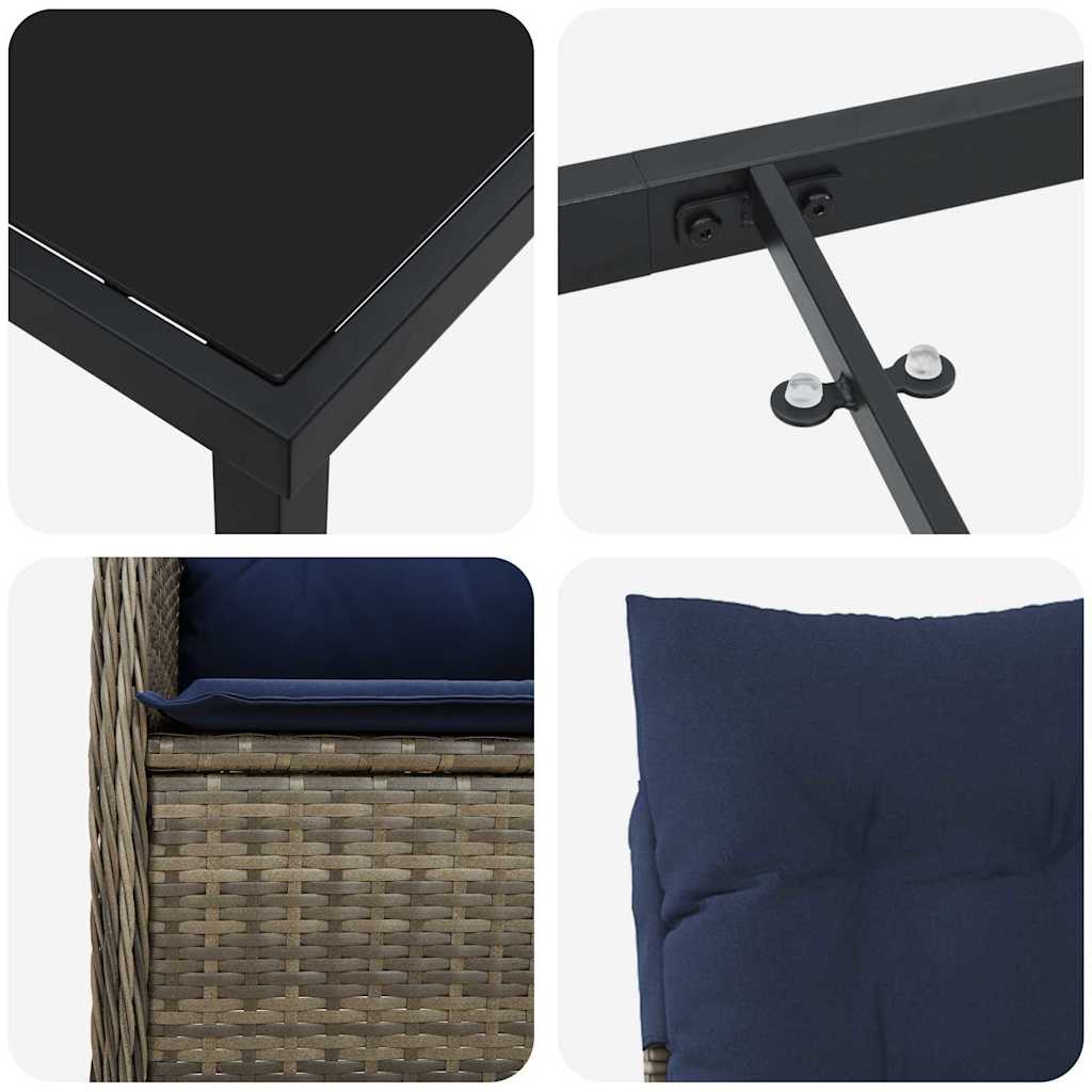 Set da Pranzo per Giardino con cuscino 5 pcs Nero Poly Rattan - homemem39