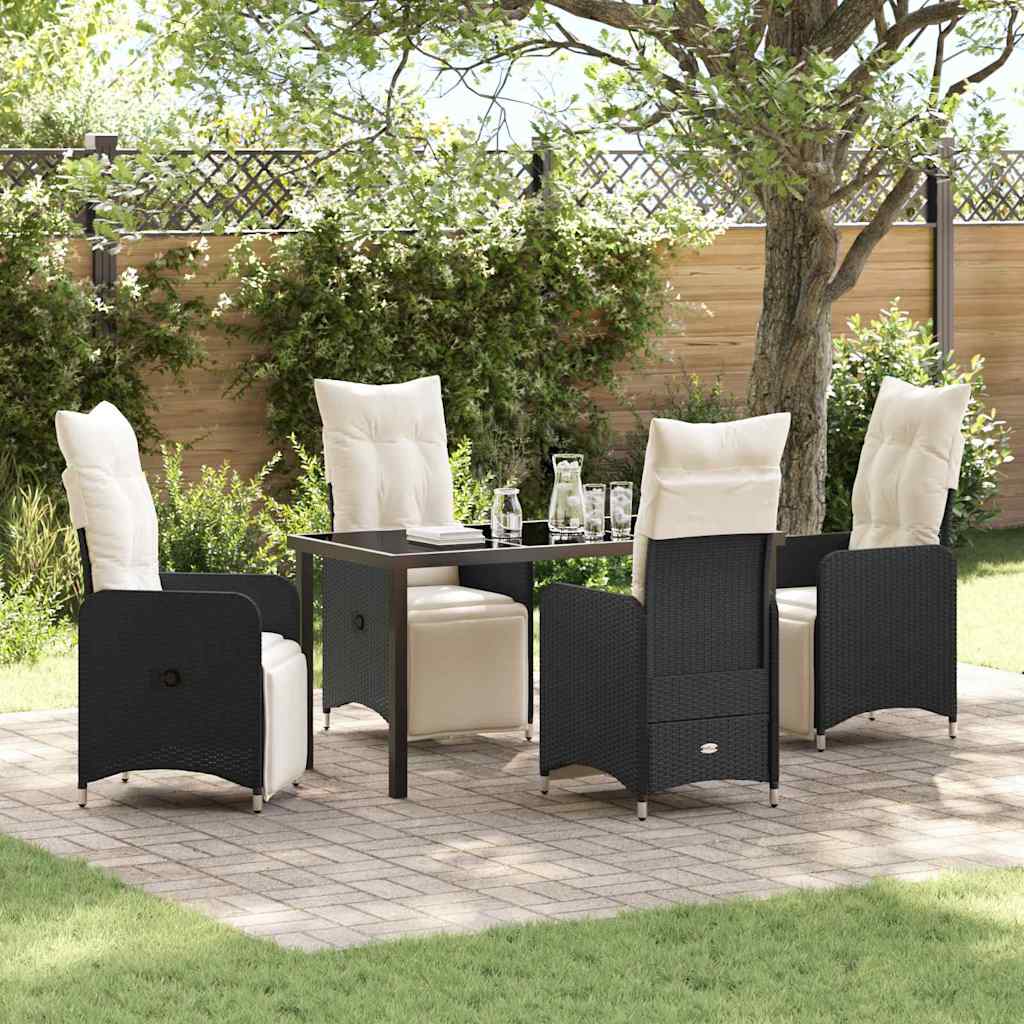 Set da Pranzo per Giardino con cuscino 5 pcs Nero Poly Rattan - homemem39