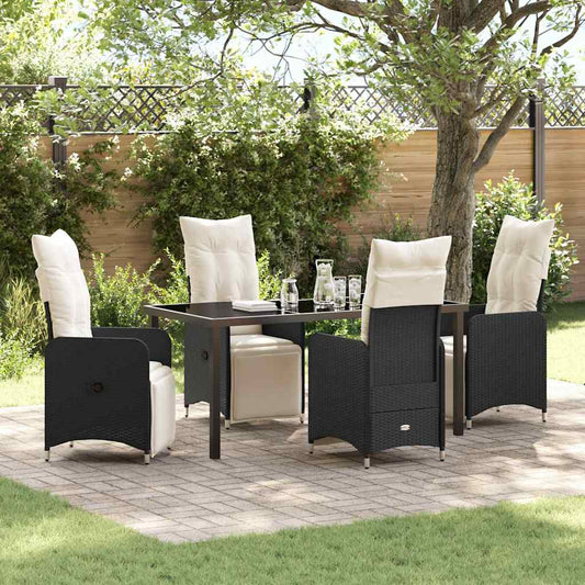 Set da Pranzo per Giardino con cuscino 5 pcs Nero Poly Rattan - homemem39
