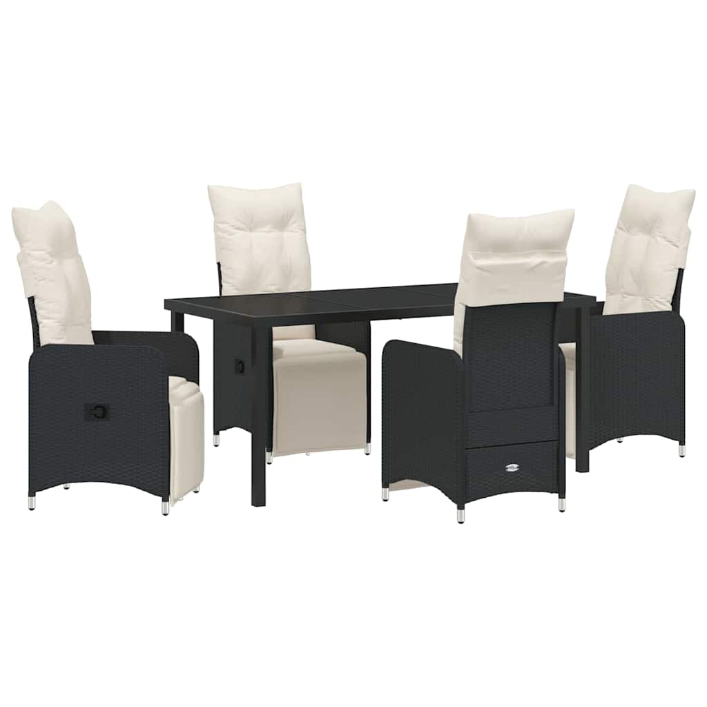 Set da Pranzo per Giardino con cuscino 5 pcs Nero Poly Rattan - homemem39