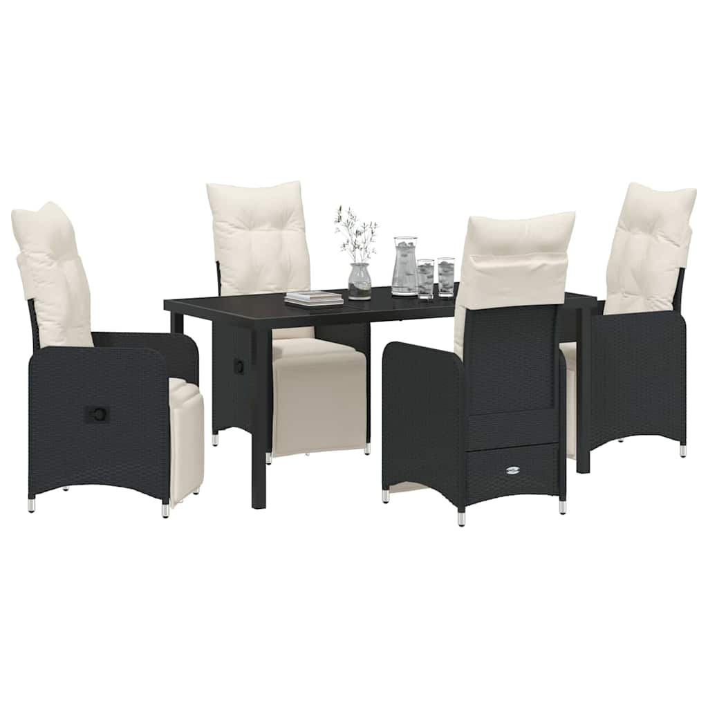 Set da Pranzo per Giardino con cuscino 5 pcs Nero Poly Rattan - homemem39