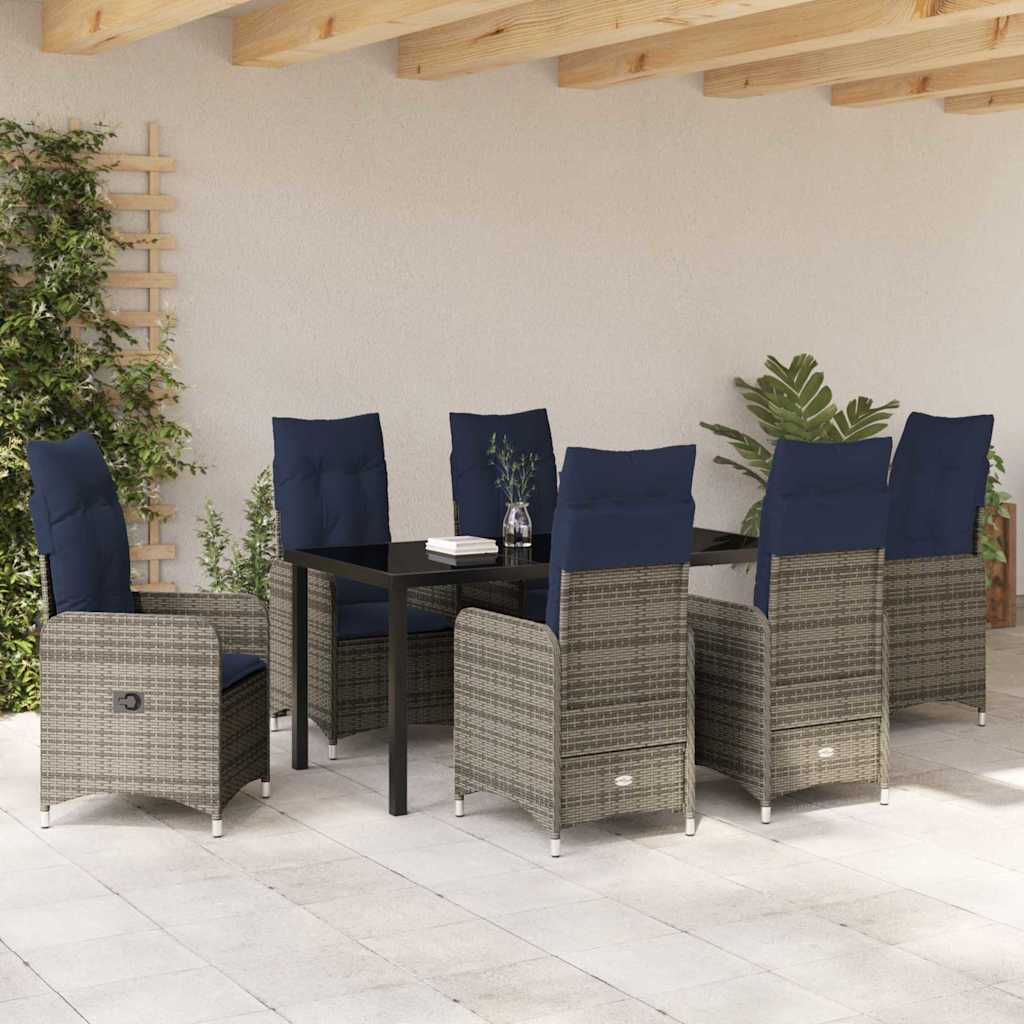 Set da Pranzo per Giardino con cuscino 7 pcs Nero Poly Rattan - homemem39