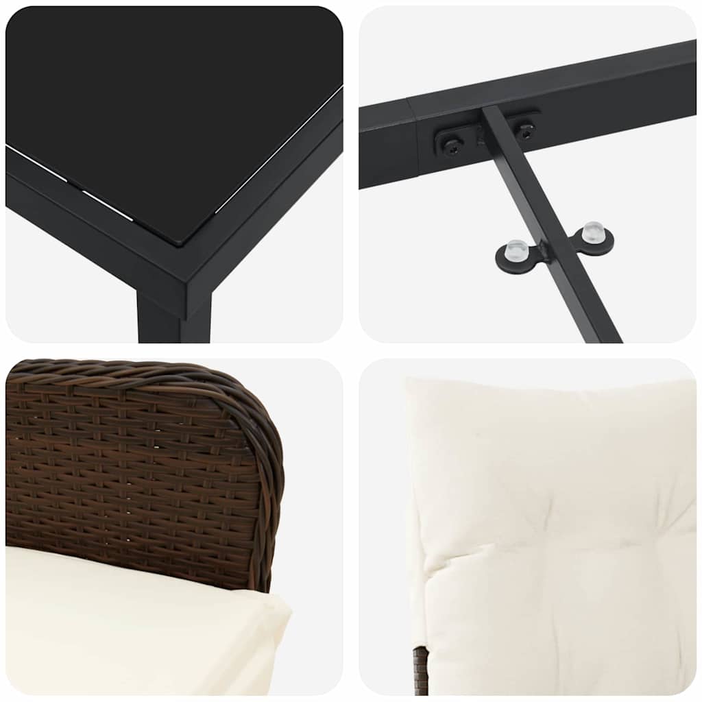 Set da Pranzo per Giardino 3 pcs Marrone Poly Rattan - homemem39